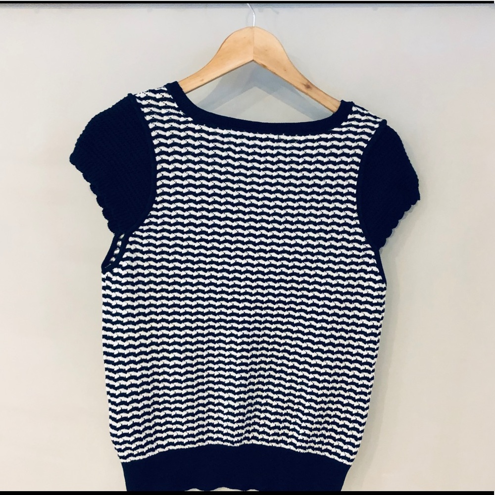Anthropologie Alessia Navy Blue / White Knit Top - Picture 6 of 9